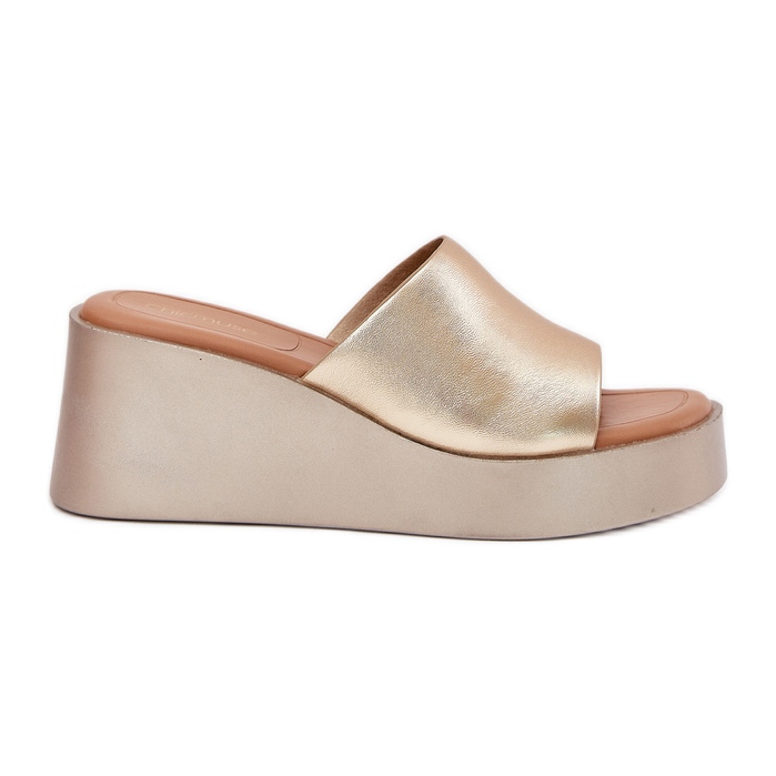 Inna Damenflip flops auf einem Keil Eco Leder golden