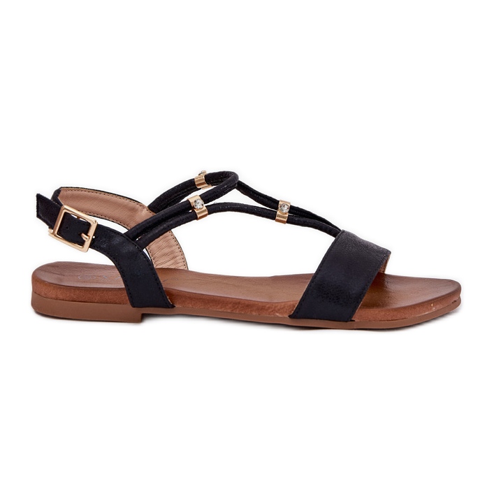 S.Barski Frauen flache Sandalen mit Streifen S. Barski Kv51-120 Schwarz