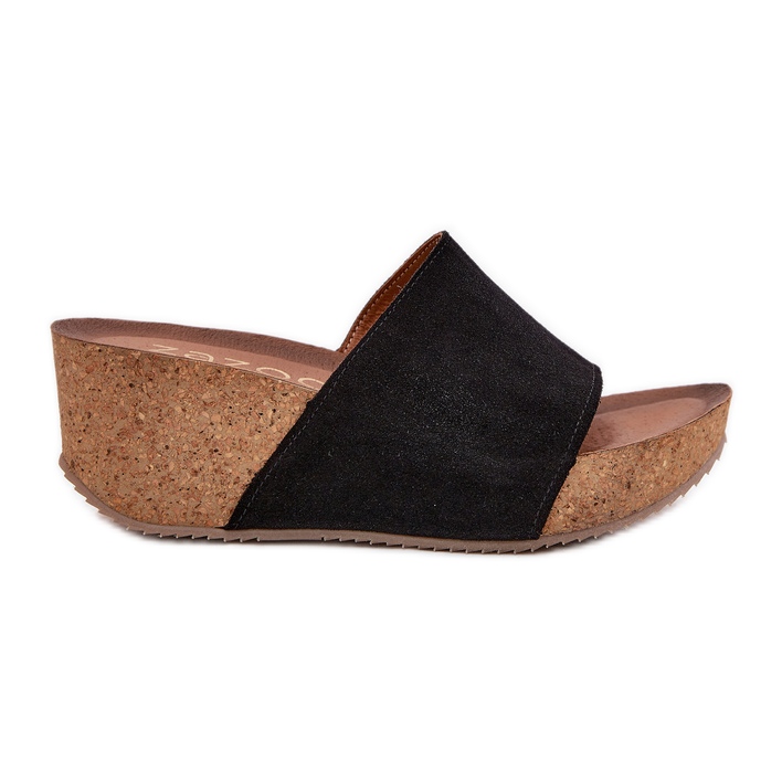 Zazoo 40311 Wildleder Frauenschuhe auf den Korkenkeilen Schwarze Keile