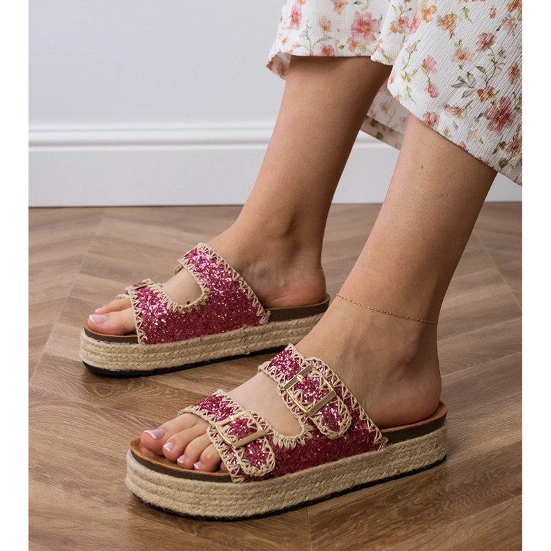 Pink Espadrilles Glitzer mit Schnallen rosa