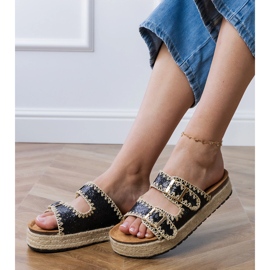Schwarze Espadrilles glitzert mit Schnallen