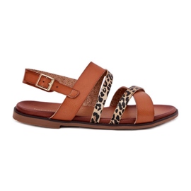 Flache Frauensandalen mit Leopard Leopards Sergio Leone SK086H Kamelstreifen braun