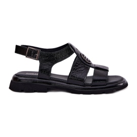 Damen -Ledersandalen mit dekorativem Detail Artiker 56C0691 Schwarz