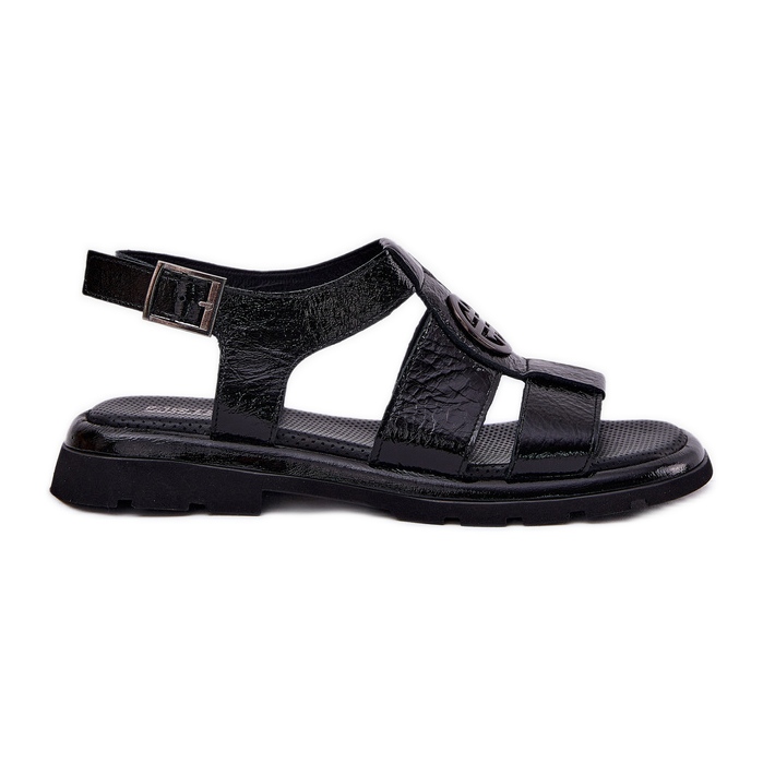 Damen -Ledersandalen mit dekorativem Detail Artiker 56C0691 Schwarz