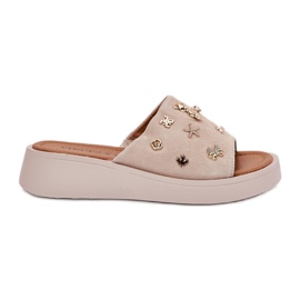Women's Suede Flip Flops mit Vinceza 66741 Beige