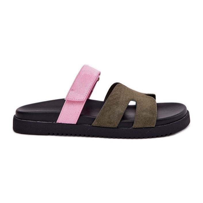Damenflip Flops mit Vinceza 17401 Pink-Pink-Klettverschluss grün