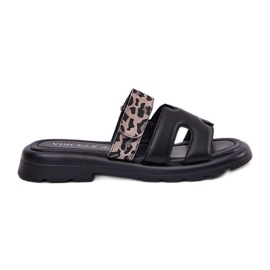 Frauen Leder Flip Flops Vinceza 66769 Schwarzer Leopard