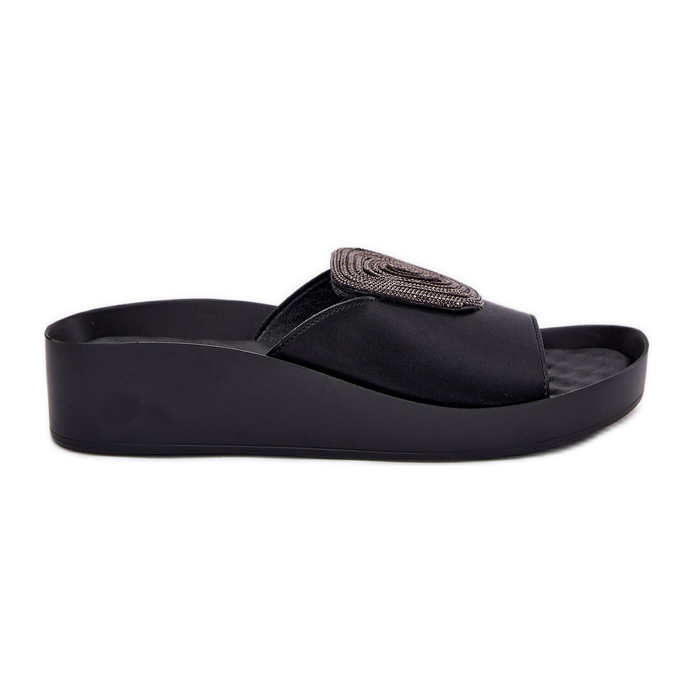 S.Barski Damen-Leder-Hausschuhe mit einem Ornament KV51-028 Schwarz