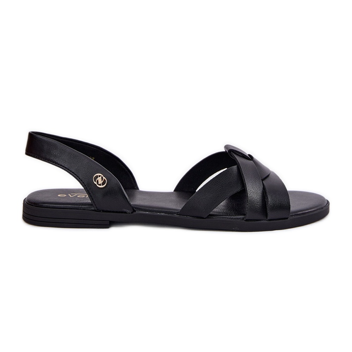 EVento Flache Damensandalen aus Öko-Leder, Schwarz