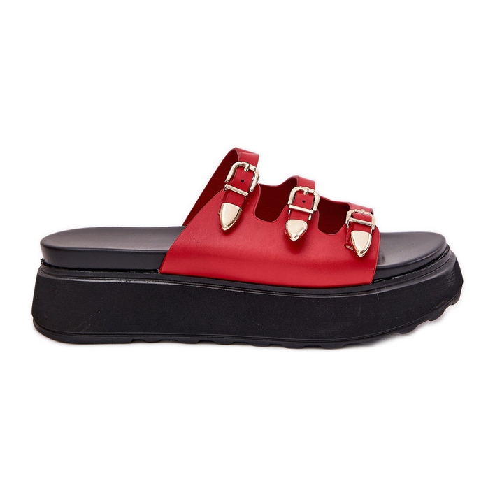 Damenflip Flops auf der Plattform mit roten Streifen