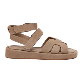 Frauensandalen mit Khaki Klettverschluss beige