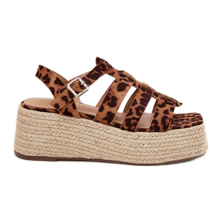 Frauensandalen mit Streifen und Leopardengeflecht braun
