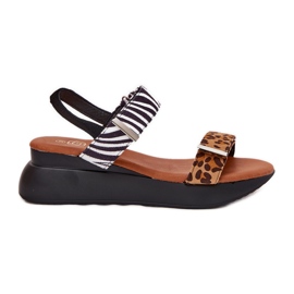 Frauensandalen für Keile Leopard und braunes Zebra