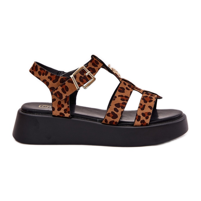 Frauensandalen auf der Plattform mit einem goldenen Detail Leopard braun