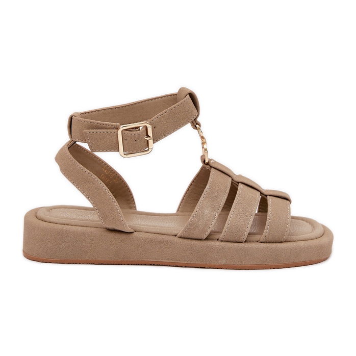 Frauensandalen auf der Plattform mit dem goldenen Detail Khaki beige