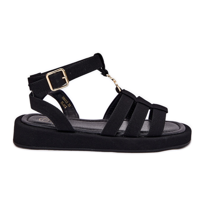 Frauensandalen auf der Plattform mit einem goldenen Detail schwarz