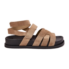 Öko -Wildlederinnen -Sandalen mit Klettverschluss dunkler Beige