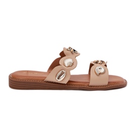 Frauenflip flops mit goldenen Stiften Beige