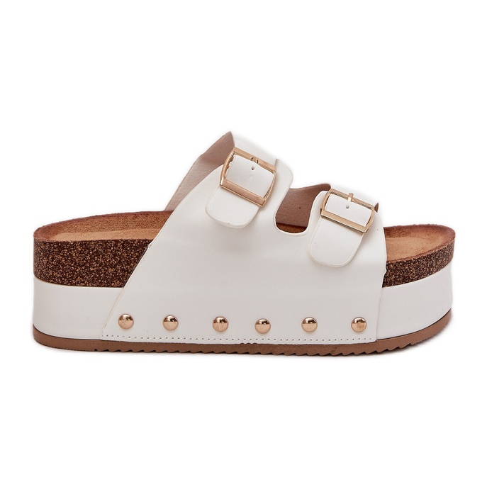 Damenflip flops mit Schnallen auf einer massiven Plattform weiß