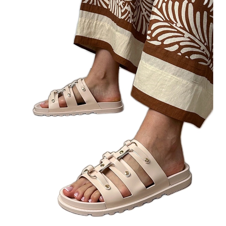 Beige Roman Flip Flops mit Stollen