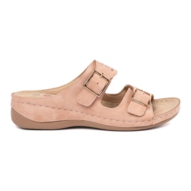 Seastar Hausschuhe auf einem niedrigen Keil mit rosa Schnallen