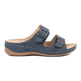 Seastar Hausschuhe auf einem niedrigen Keil mit blauen Schnallen