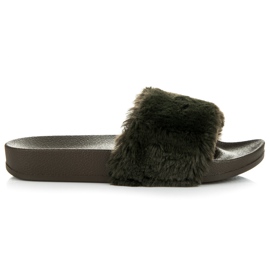 Via Giulia  Dunkelgrüne Pantoffeln mit Fell