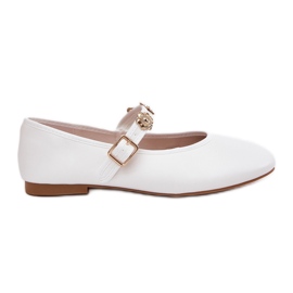 Frauen Ballerinas mit einem Gürtel und goldenen Stiften weiß