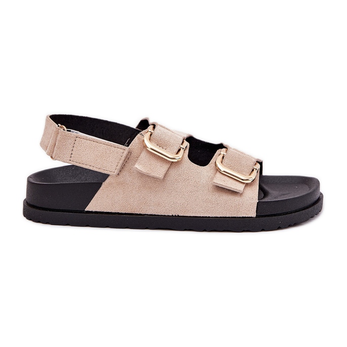 Frauensandalen mit hellen Bettlern Klemmen beige
