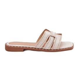 Dekorierte flache Flat -Flip -Flops beige