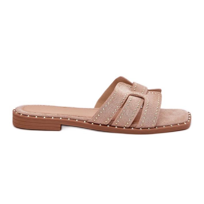 Dekorierte flach -geköpfte Flip Flops Khaki beige