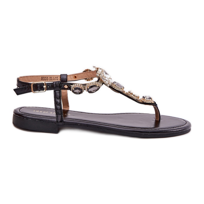 Flache Frauensandalen mit schwarzen Kristallen