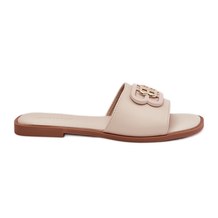Flat Damen Flip Flops mit dekorativem Detail Beige