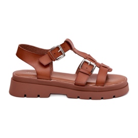 Damen -Öko -Ledersandalen mit Kamelschnallen braun