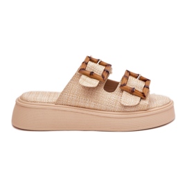 Damenflip flops auf der Plattform mit beige Schnallen