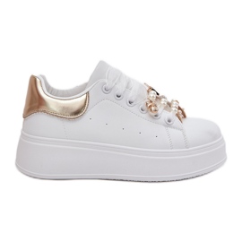 Frauen -Sneaker auf der Plattform mit Stiften, Weiß und Gold