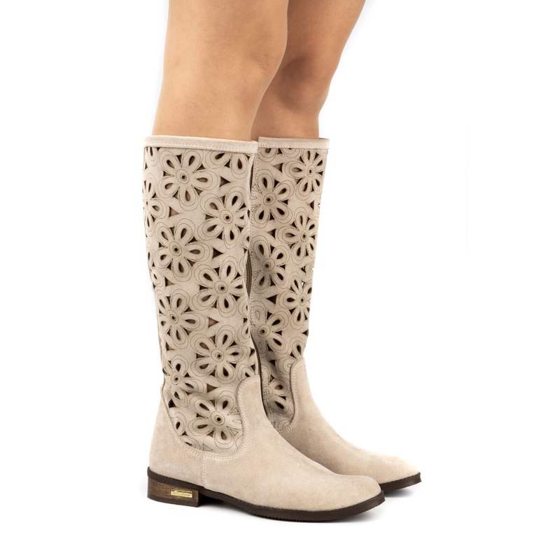 Olivier Frauen leichte Beige offene Lederstiefel