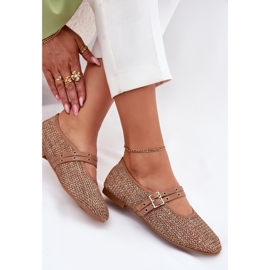 Ballerinas mit Geflecht und Khaki -Streifen braun