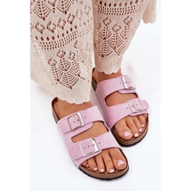 Damenflip Flops auf der Korkplattform Lavendelschnallen lila