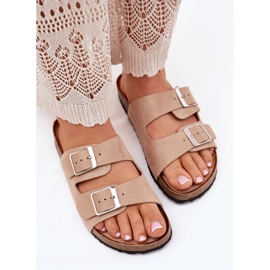 Damenflip Flops auf der Korkplattform Beige Schnallen