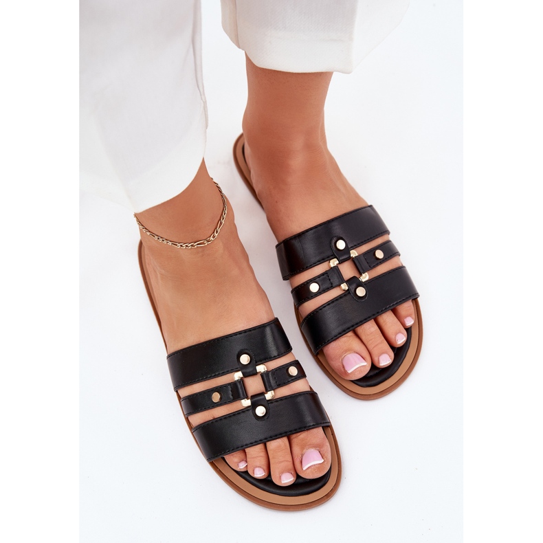 Flat Damen Flip Flops mit goldenem Detail schwarz