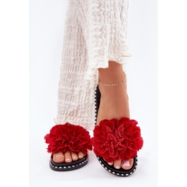 Frauenflip flops mit materiellen Blumen rot