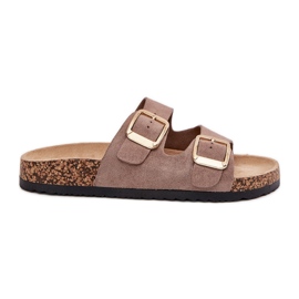 Damenflip flops mit goldenen ECO Wildleder beige