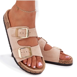 EVento Frauenflip flops mit Öko -Wildleder goldener beige Schnallen