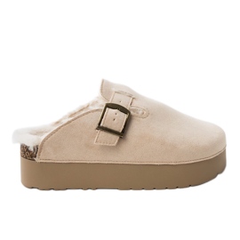 Beige Flip -Flops mit Fell gebaut
