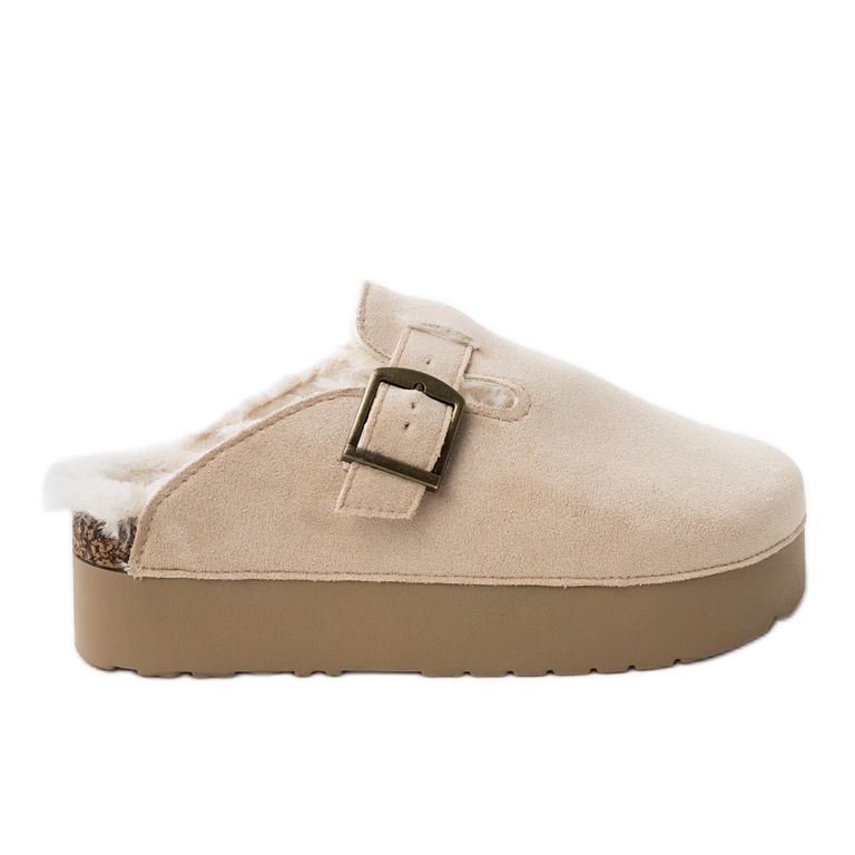 Beige Flip -Flops mit Fell gebaut