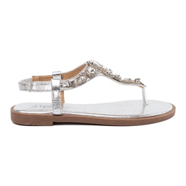 Shelvt Silber flache Sandalen mit Zirkonen