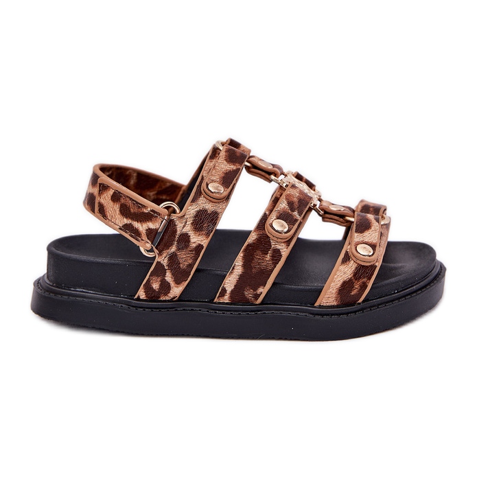 Mädchensandalen mit einem goldenen Detail Leopard braun