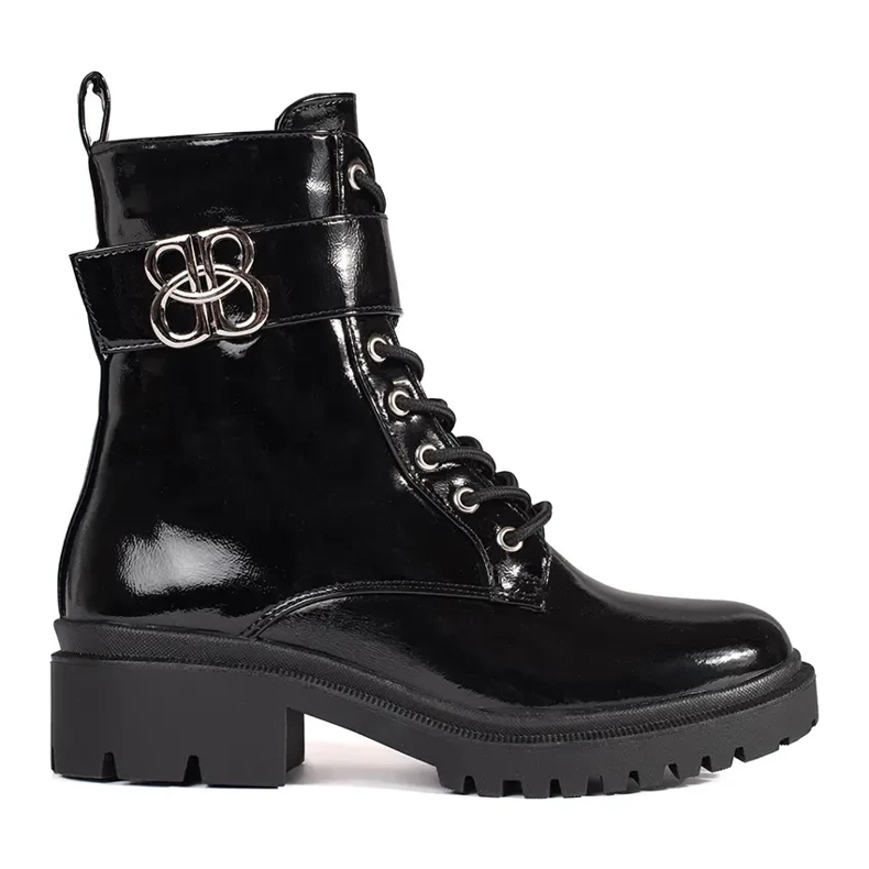 Schwarze lackierte Stiefel Frauenarbeiter