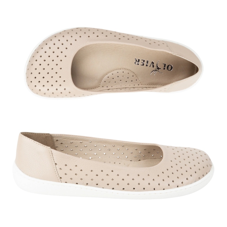 Olivier Barfuß -minimalistische Ballerinas von Frauen ausgestattet 1771pol Openwork Beige